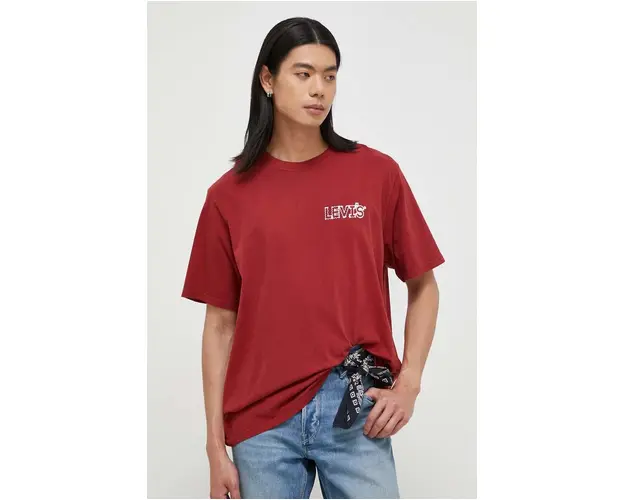 Levi's tricou din bumbac barbati, culoarea bordo, cu imprimeu