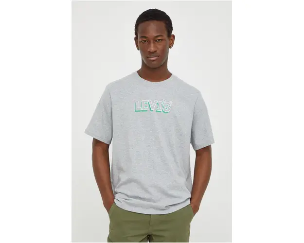 Levi's tricou din bumbac barbati, culoarea gri, cu imprimeu