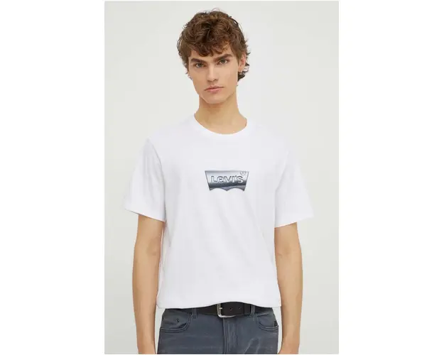 Levi's tricou din bumbac barbati, culoarea alb, cu imprimeu