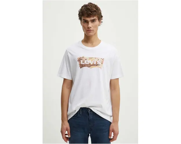 Levi's tricou din bumbac barbati, culoarea alb, cu imprimeu