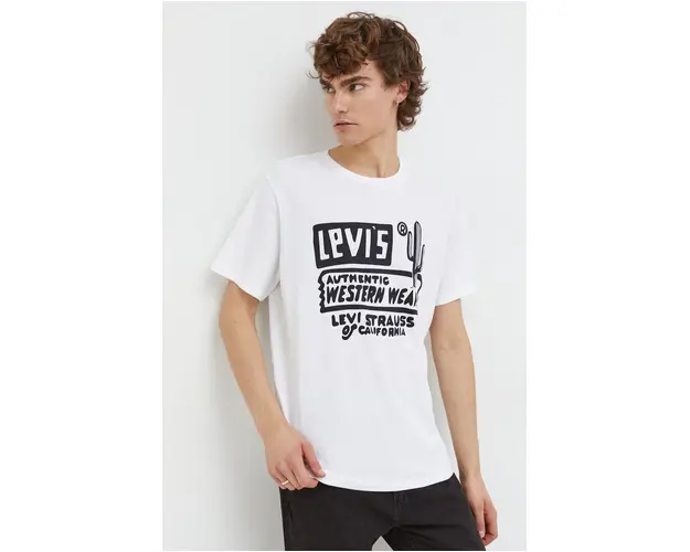 Levi's tricou din bumbac barbati, culoarea alb, cu imprimeu
