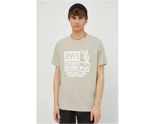 Levi's tricou din bumbac barbati, culoarea bej, cu imprimeu