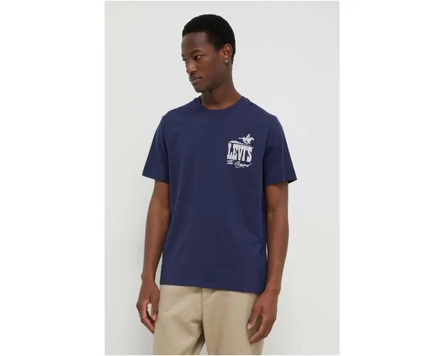 Levi's tricou din bumbac barbati, culoarea albastru marin, cu imprimeu