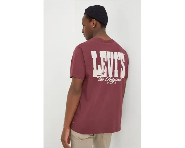 Levi's tricou din bumbac barbati, culoarea bordo, cu imprimeu