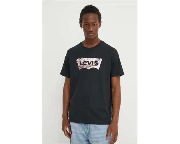 Levi's tricou din bumbac barbati, culoarea negru, cu imprimeu