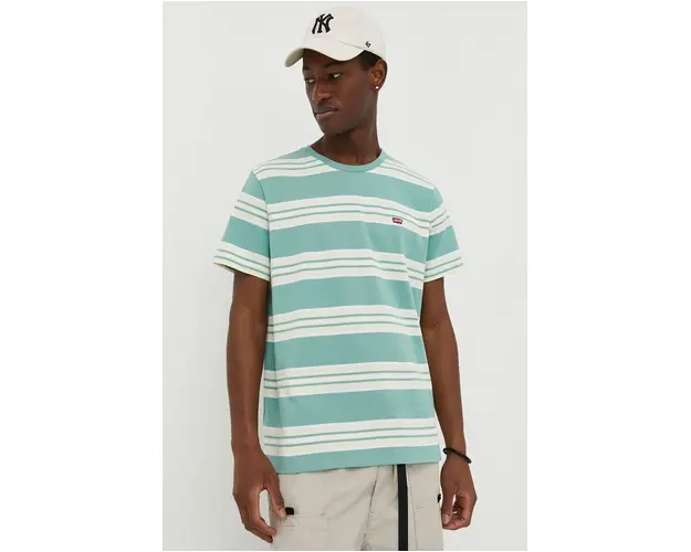 Levi's tricou din bumbac barbati, culoarea verde, neted