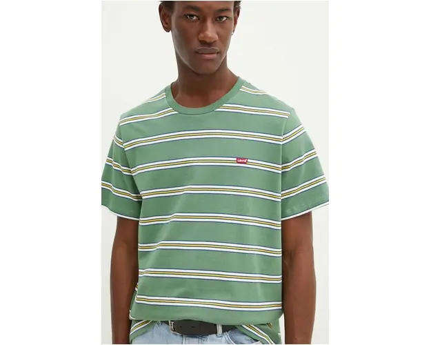 Levi's tricou din bumbac barbati, culoarea verde, neted