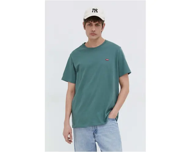 Levi's tricou din bumbac barbati, culoarea verde, neted