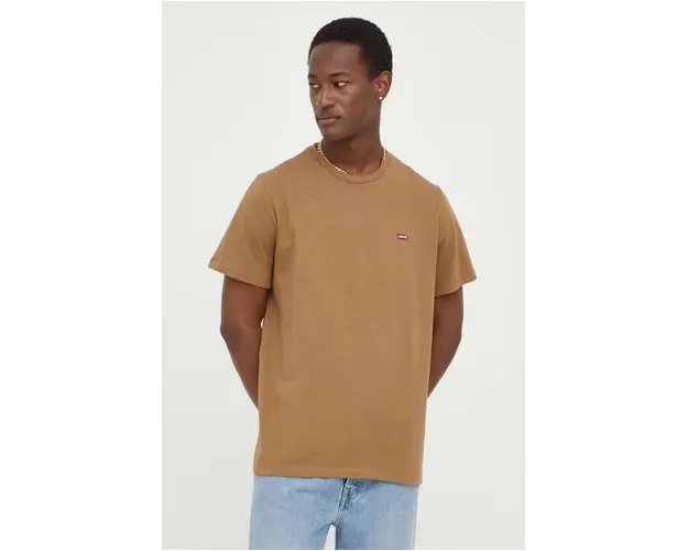 Levi's tricou din bumbac barbati, culoarea maro, neted