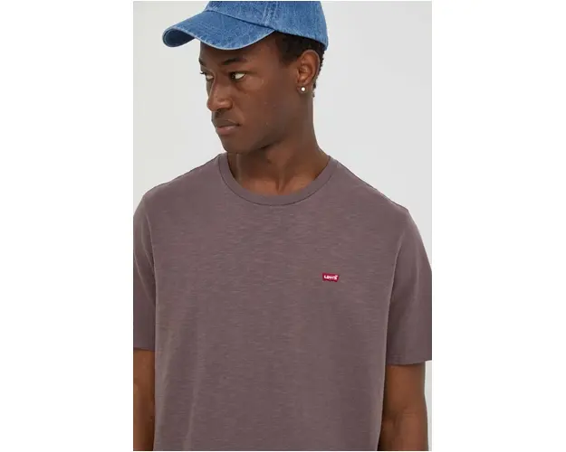 Levi's tricou din bumbac barbati, culoarea maro, neted