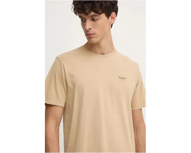 Pepe Jeans tricou din bumbac Jacko barbati, culoarea bej, neted