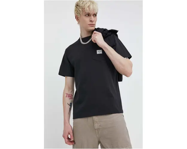 Herschel tricou din bumbac barbati, culoarea negru, neted