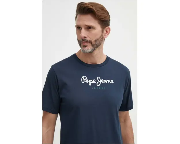 Pepe Jeans tricou din bumbac Eggo barbati, culoarea albastru marin, cu imprimeu