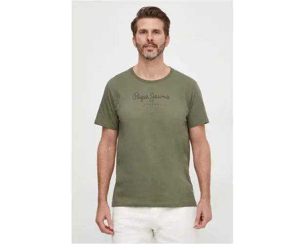 Pepe Jeans tricou din bumbac Eggo barbati, culoarea verde, cu imprimeu