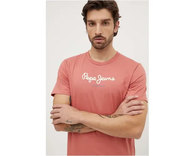 Pepe Jeans tricou din bumbac Eggo barbati, culoarea rosu, cu imprimeu