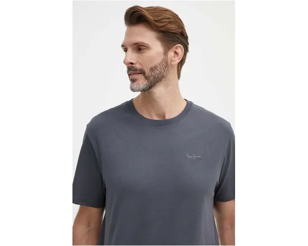 Pepe Jeans tricou din bumbac Connor barbati, culoarea gri, neted