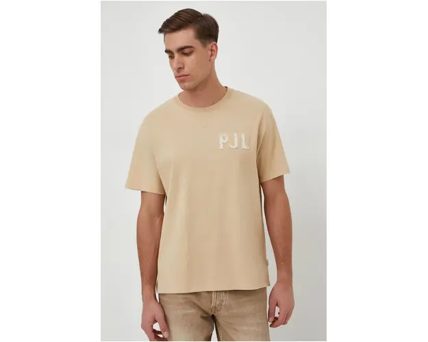 Pepe Jeans tricou din bumbac barbati, culoarea bej, cu imprimeu