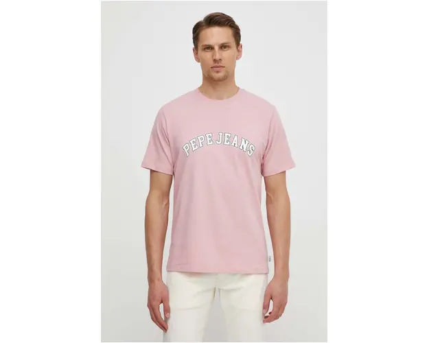 Pepe Jeans tricou din bumbac barbati, culoarea roz, cu imprimeu