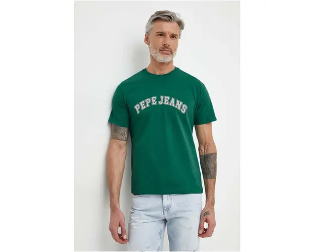 Pepe Jeans tricou din bumbac barbati, culoarea verde, cu imprimeu