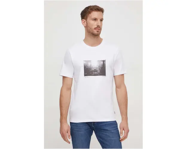 Pepe Jeans tricou din bumbac Clark barbati, culoarea alb, cu imprimeu