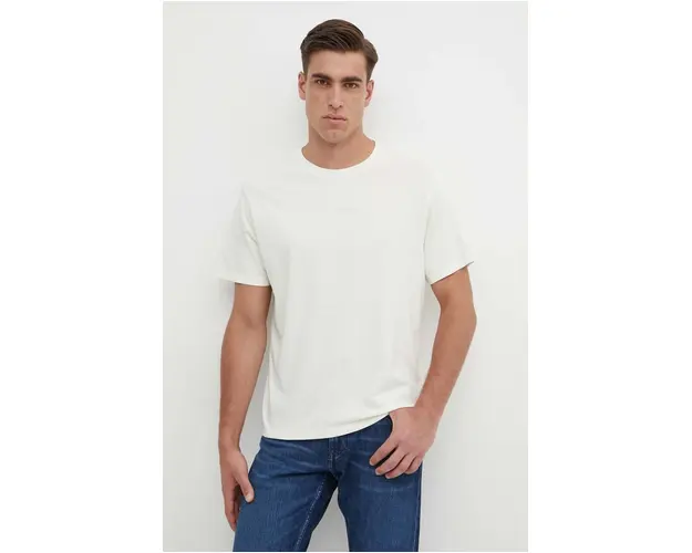Pepe Jeans tricou din bumbac Dave Tee barbati, culoarea bej, cu imprimeu