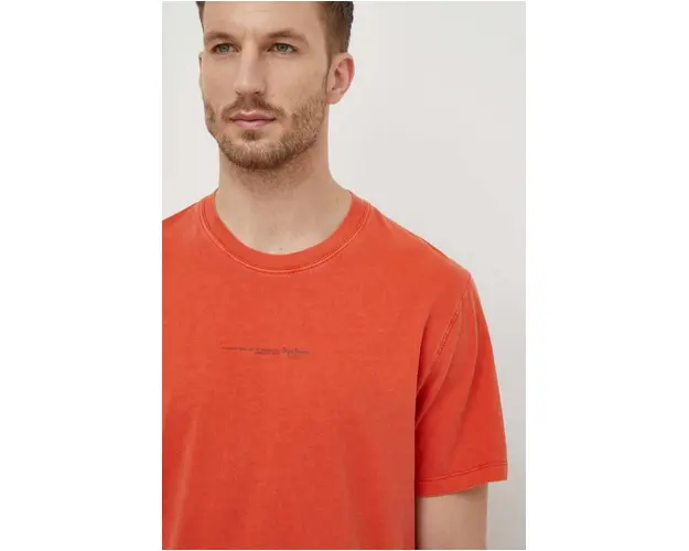 Pepe Jeans tricou din bumbac Dave Tee barbati, culoarea portocaliu, cu imprimeu
