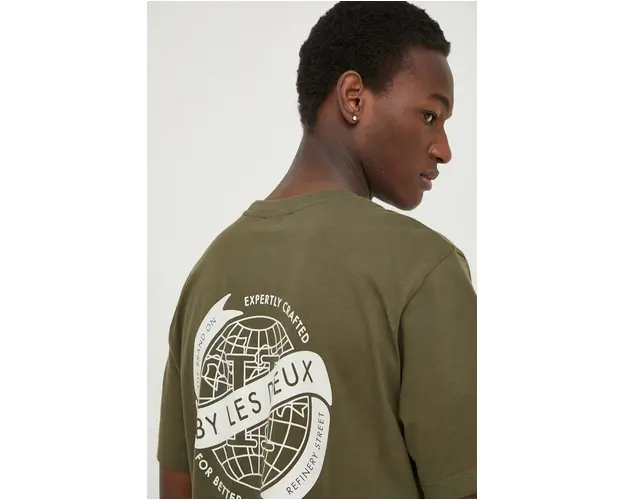 Les Deux tricou din bumbac barbati, culoarea verde, cu imprimeu