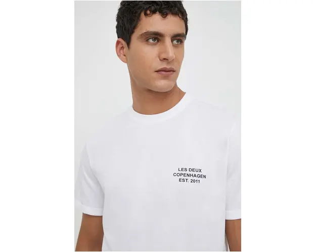 Les Deux tricou din bumbac barbati, culoarea alb, cu imprimeu