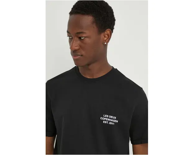 Les Deux tricou din bumbac barbati, culoarea negru, cu imprimeu