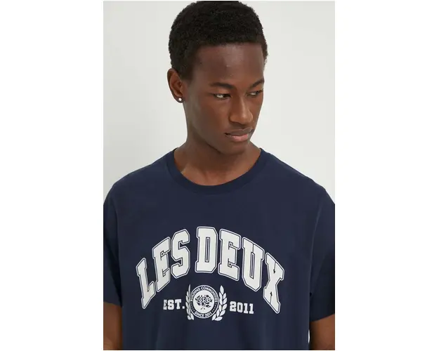 Les Deux tricou din bumbac barbati, culoarea albastru marin, cu imprimeu