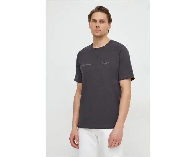 Aeronautica Militare tricou din bumbac barbati, culoarea gri, neted