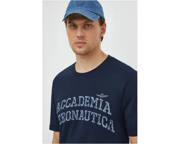 Aeronautica Militare tricou din bumbac barbati, culoarea albastru marin, cu imprimeu