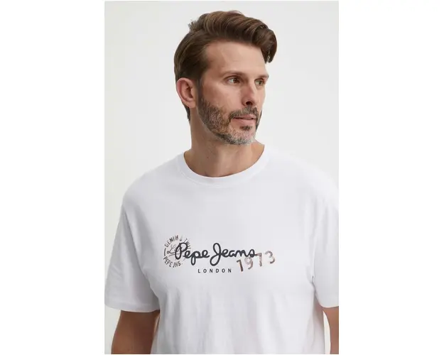 Pepe Jeans tricou CAMILLE barbati, culoarea alb, cu imprimeu, PM509373