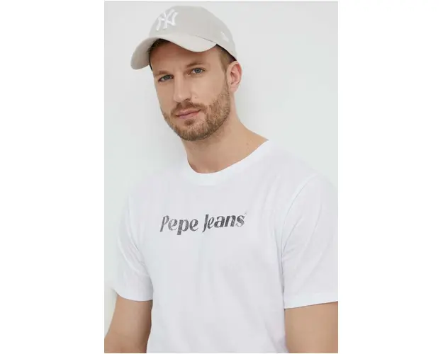 Pepe Jeans tricou din bumbac CLIFTON barbati, culoarea alb, cu imprimeu, PM509374