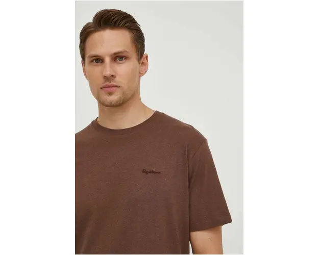 Pepe Jeans tricou din amestec de in culoarea maro, neted