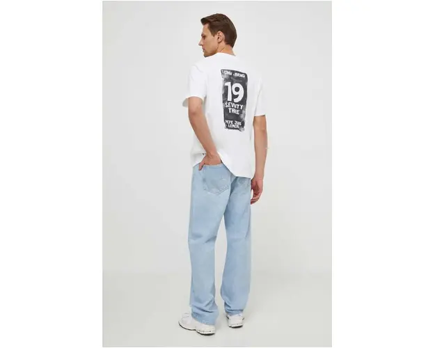 Pepe Jeans tricou din bumbac barbati, culoarea bej, cu imprimeu