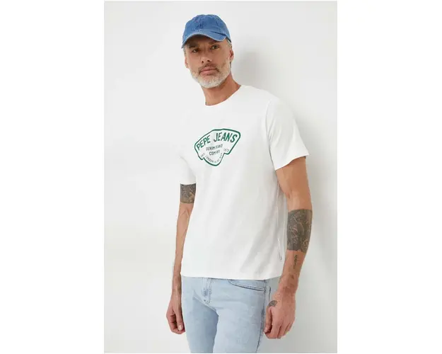 Pepe Jeans tricou din bumbac Cherry barbati, culoarea alb, cu imprimeu