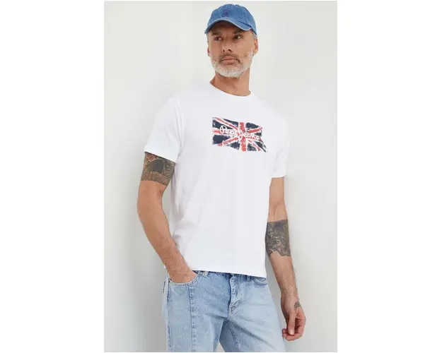 Pepe Jeans tricou din bumbac Clag barbati, culoarea alb, cu imprimeu, PM509384