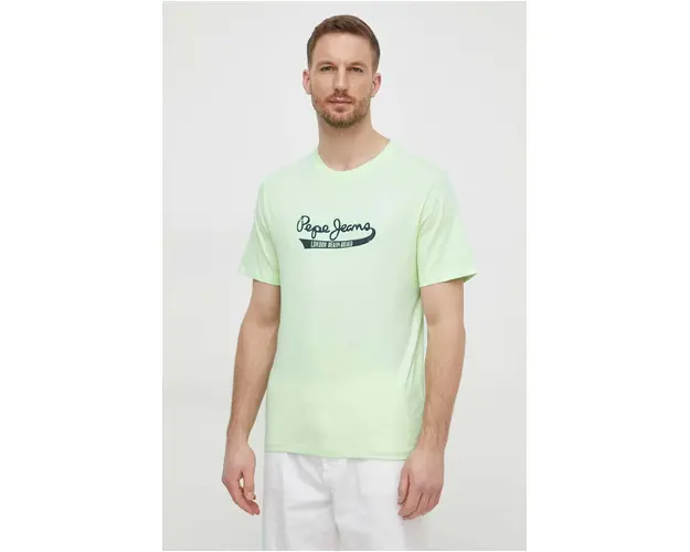 Pepe Jeans tricou din bumbac barbati, culoarea verde, cu imprimeu