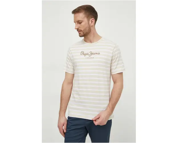 Pepe Jeans tricou din bumbac barbati, culoarea bej, modelator