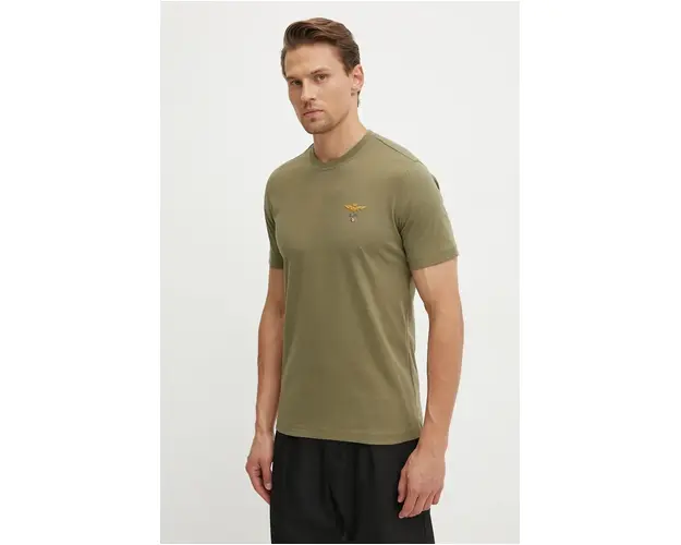 Aeronautica Militare tricou din bumbac barbati, culoarea verde, cu imprimeu