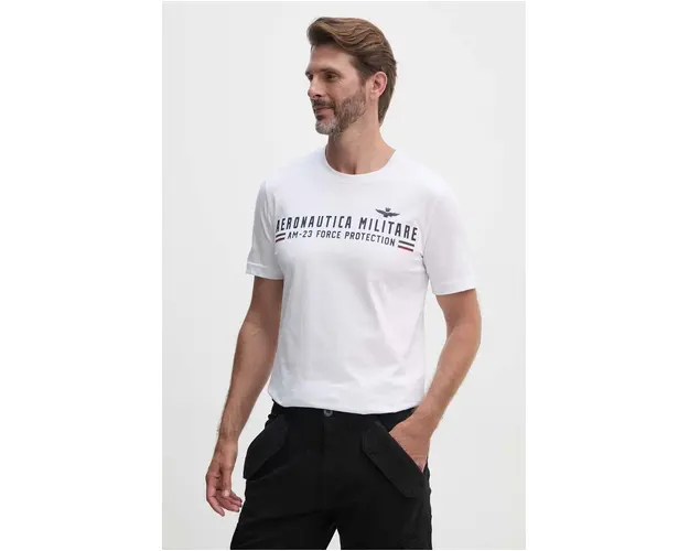 Aeronautica Militare tricou din bumbac barbati, culoarea alb, cu imprimeu