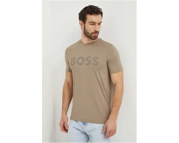 BOSS Green tricou barbati, culoarea bej, cu imprimeu 50517911