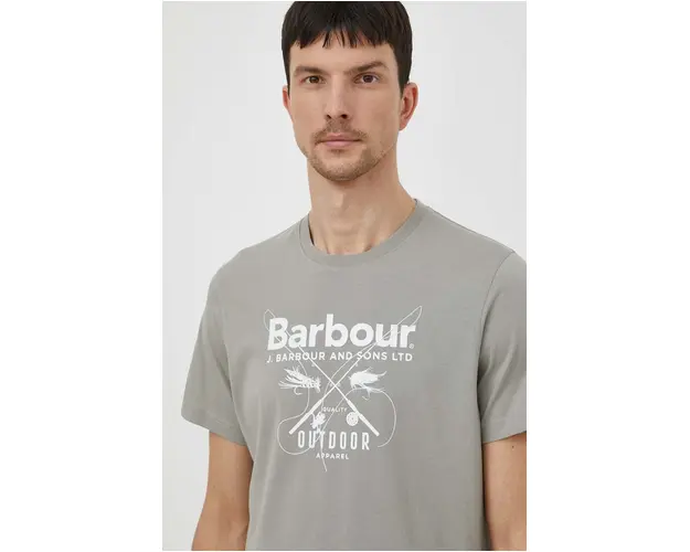 Barbour tricou din bumbac barbati, culoarea verde, cu imprimeu