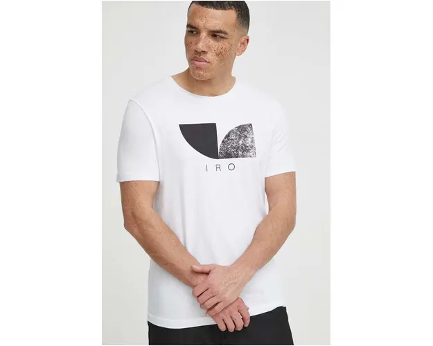 IRO tricou din bumbac barbati, culoarea alb, cu imprimeu