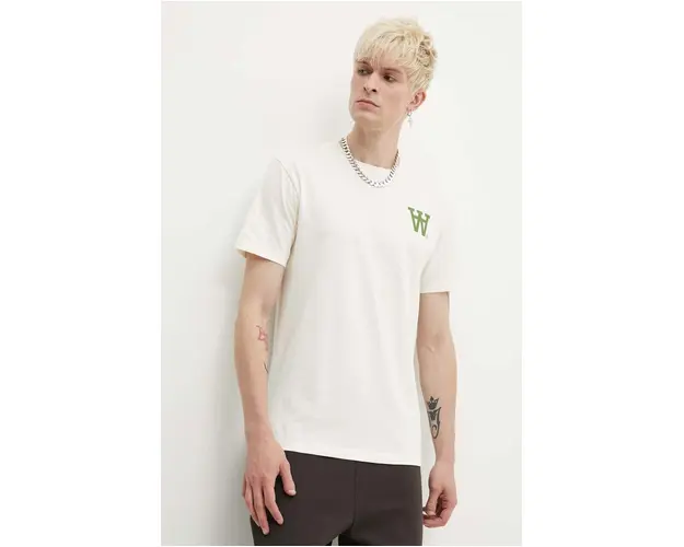Wood Wood tricou din bumbac Ace AA Logo barbati, culoarea bej, cu imprimeu, 10285709.2222