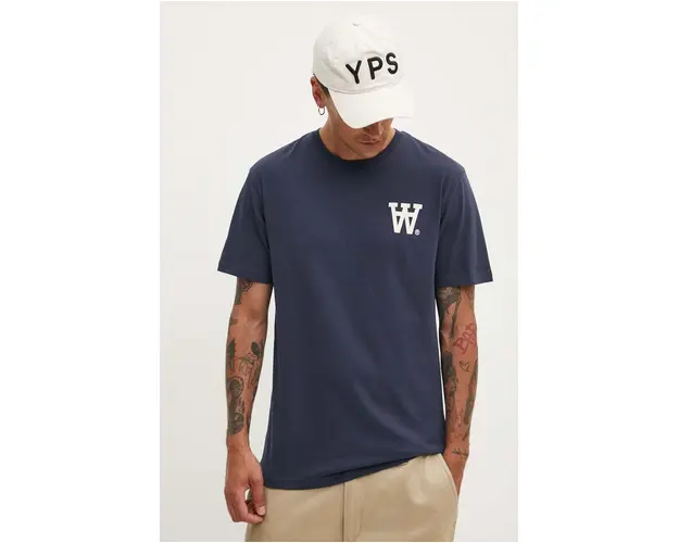 Wood Wood tricou din bumbac Ace AA Logo barbati, culoarea bleumarin, cu imprimeu, 10285709.2222