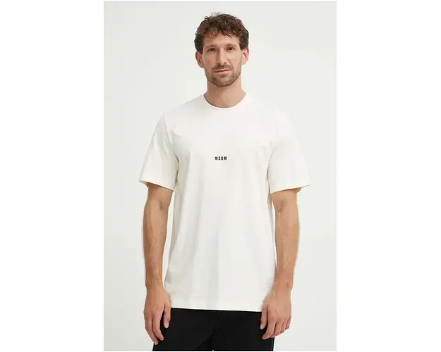 MSGM tricou din bumbac barbati, culoarea bej, neted
