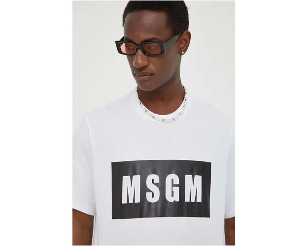 MSGM tricou din bumbac barbati, culoarea alb, cu imprimeu 2000MM520.200002