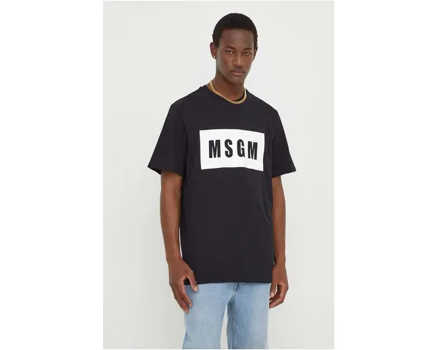 MSGM tricou din bumbac barbati, culoarea negru, cu imprimeu 2000MM520.200002